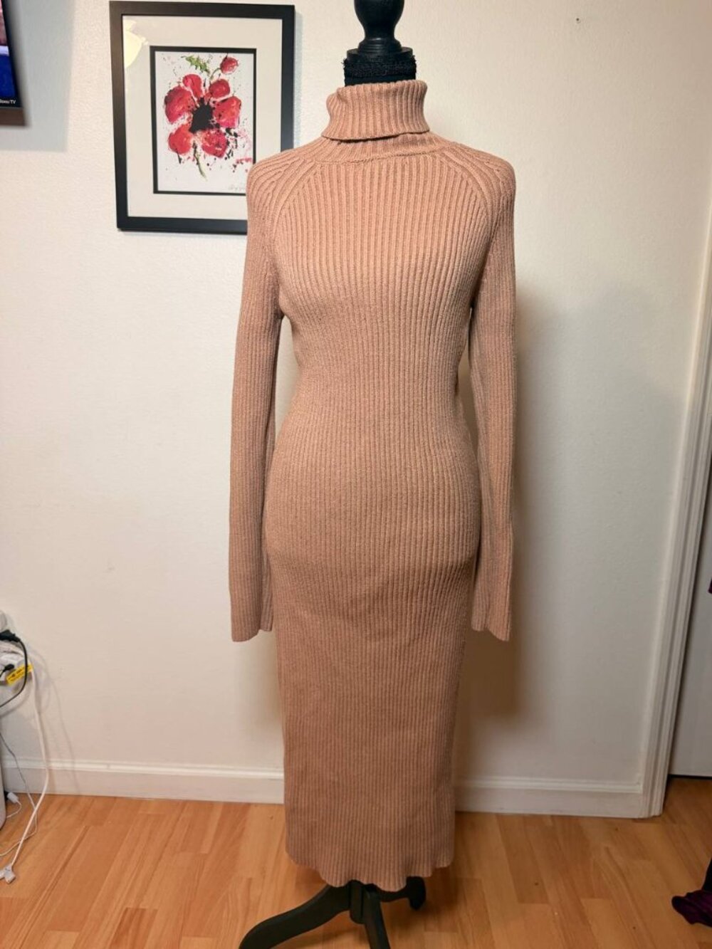 Forever 21 Camel Ribbed Turtleneck Sweater Dress Quiet Luxury, Old Money Style